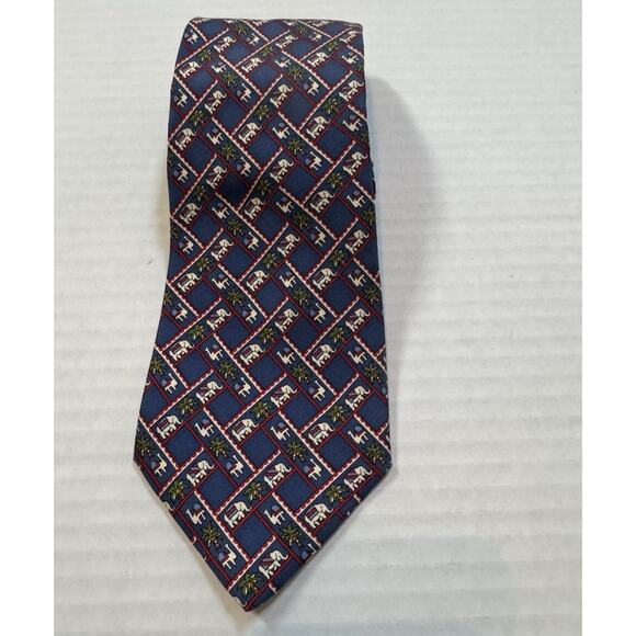 Salvatore Ferragamo Silk Tie Elephants Camels Palms Blue Red Novelty Print Italy - Picture 2 of 6